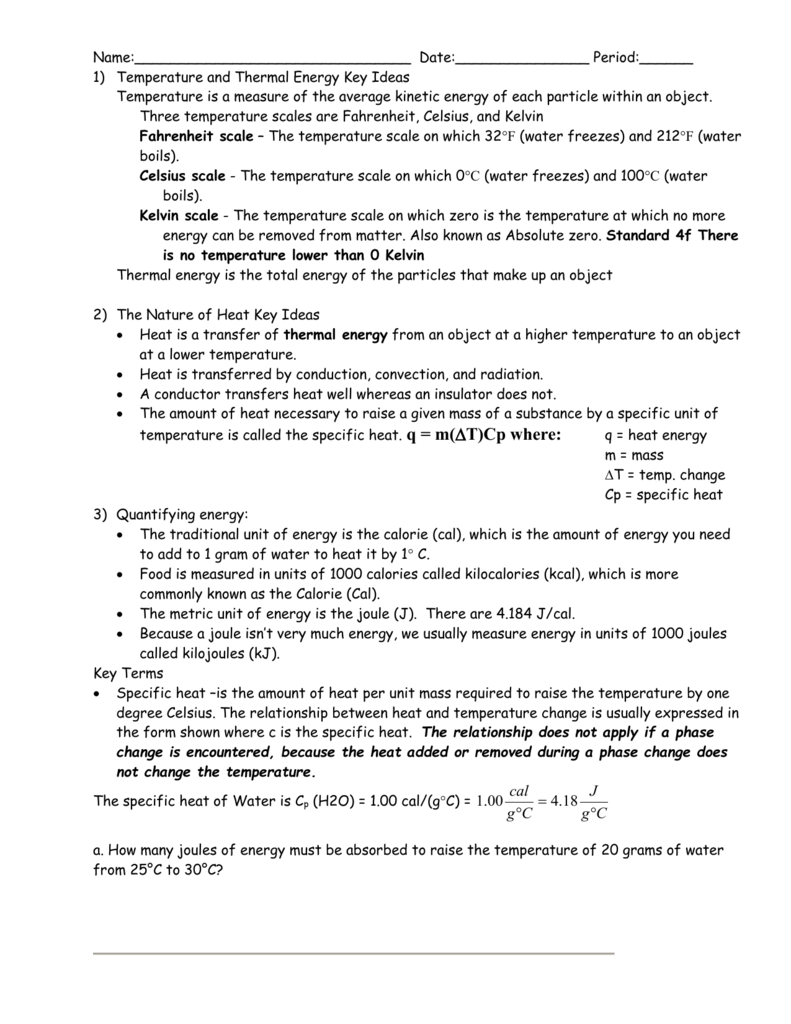 36 Worksheet Calculations Involving Specific Heat Combining Like 