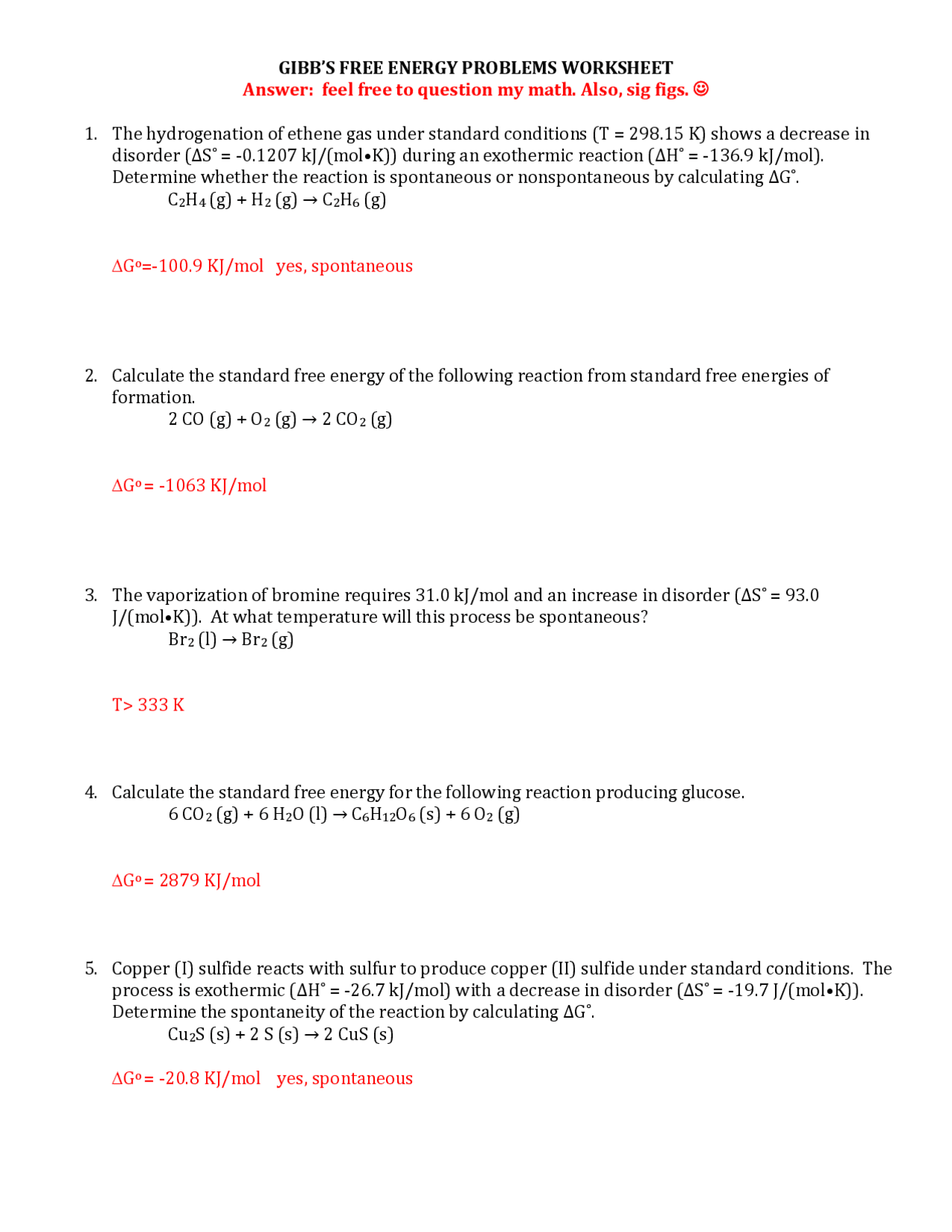 39 Gibbs Free Energy Worksheet Combining Like Terms Worksheet