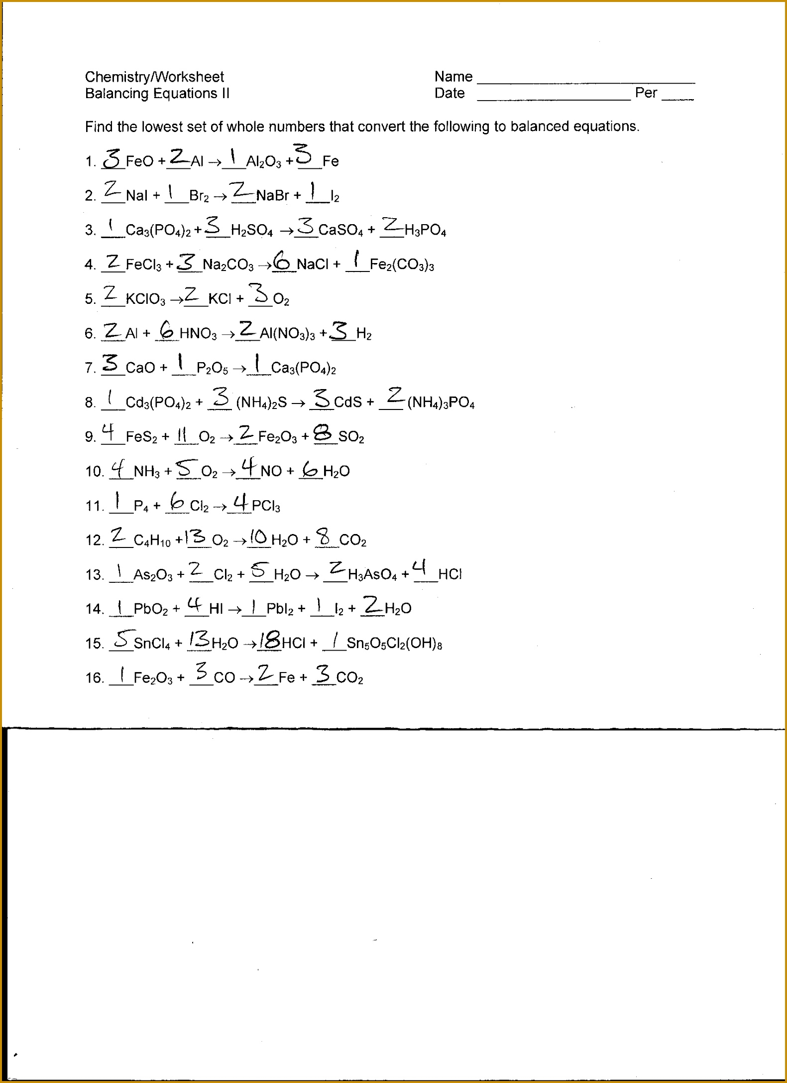 4 Balancing Chemical Equations Worksheet Answers FabTemplatez