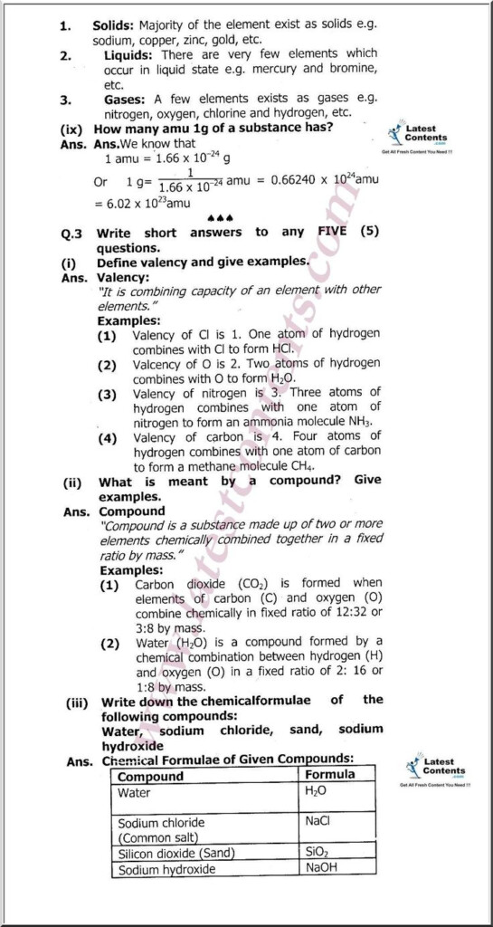 9th Class Chemistry Notes Unit 1 Fundamentals Of Chemistry Part 3 