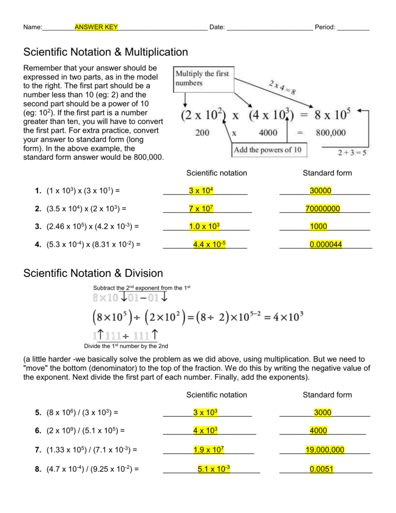 Adding Subtracting Scientific Notation Worksheet