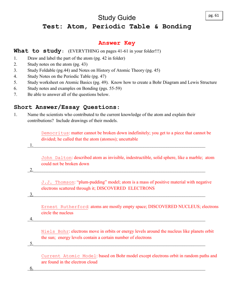 Atomic Structure And Periodic Table Review Worksheet Answers Elcho Table