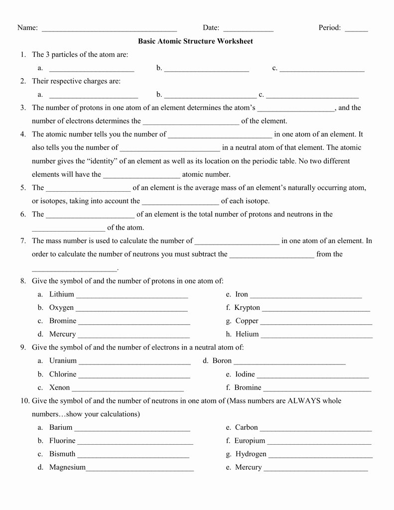 Atomic Structure Practice Worksheet Answers Villardigital Library For