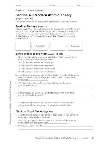 Atomic Structure Worksheet Answers Key Physical Science Practice 