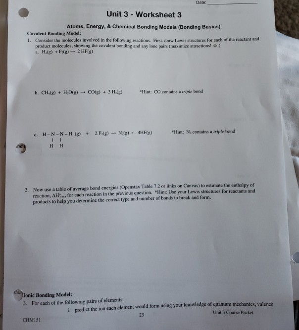 Atoms And Bonding Worksheet Answers Preschool Printable Sheet