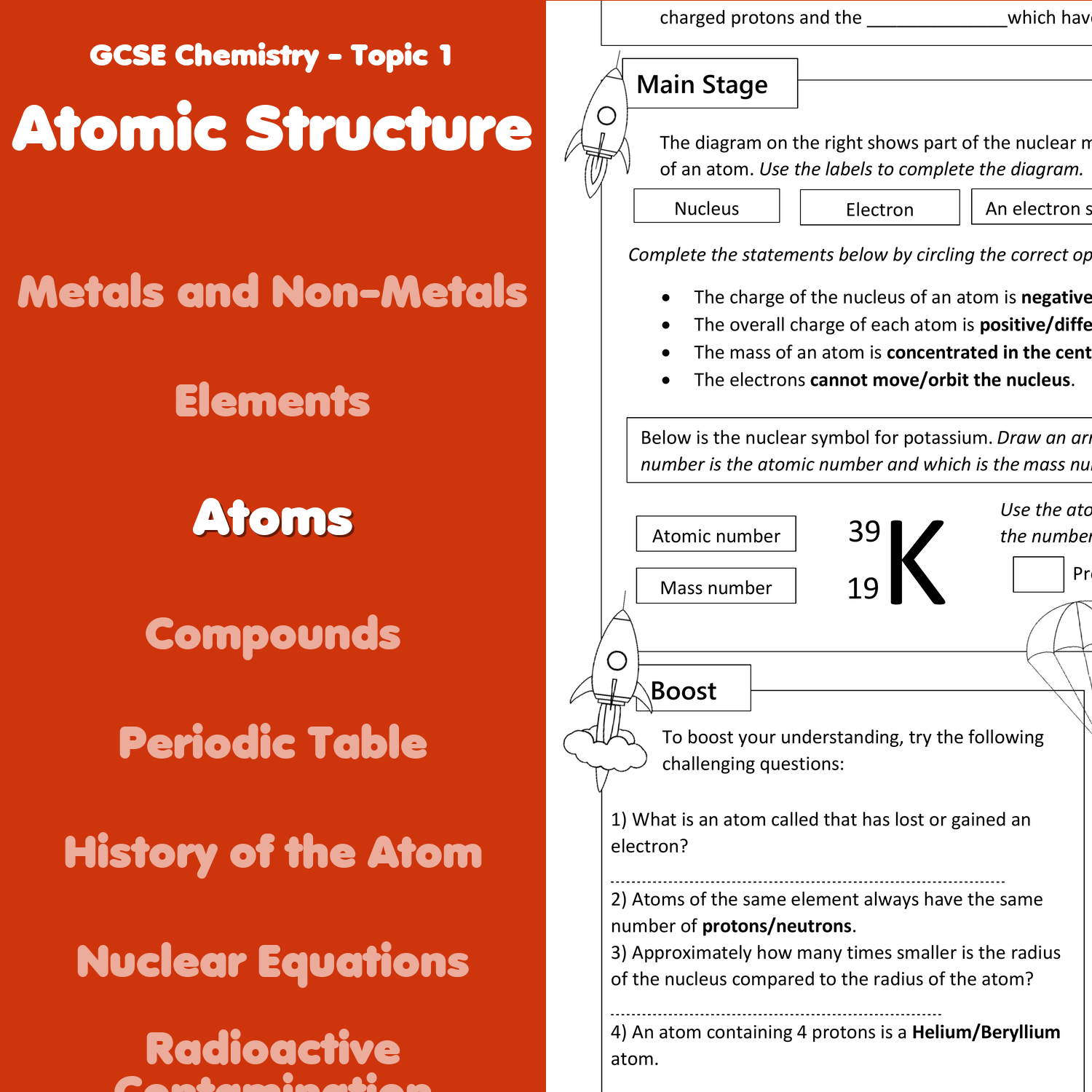 Atoms Home Learning Worksheet GCSE Teaching Resources