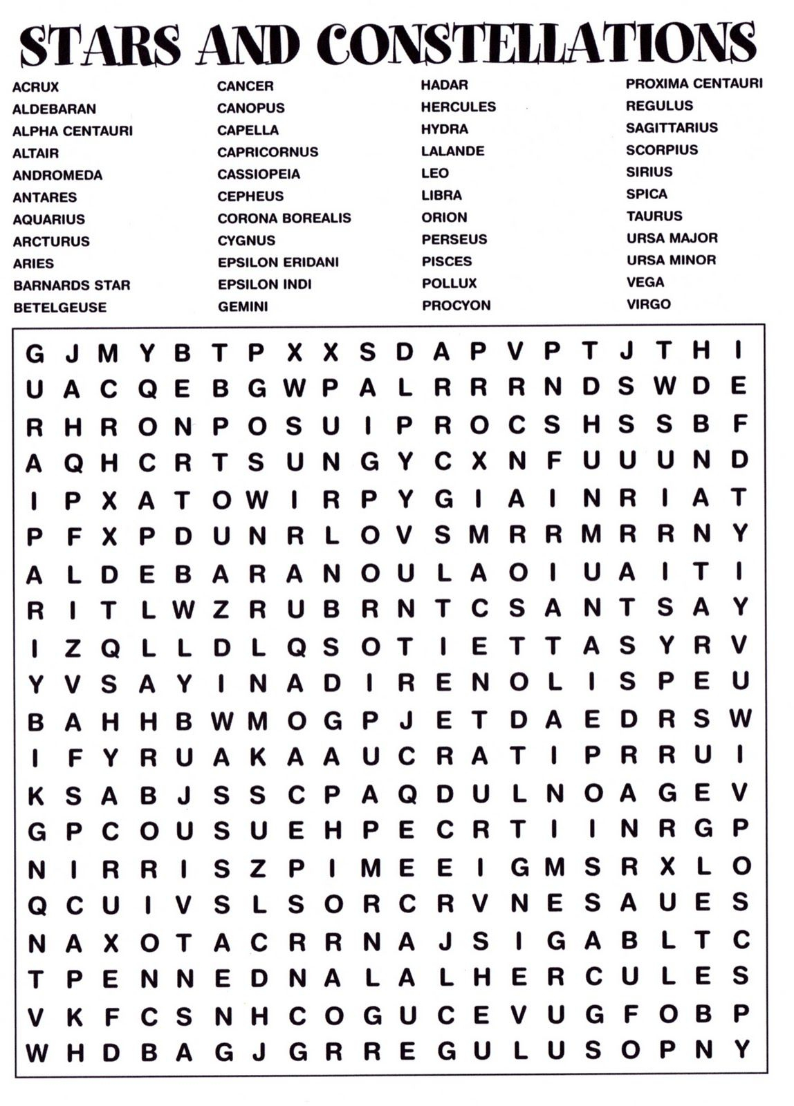 Awesome Space Word Search Answers