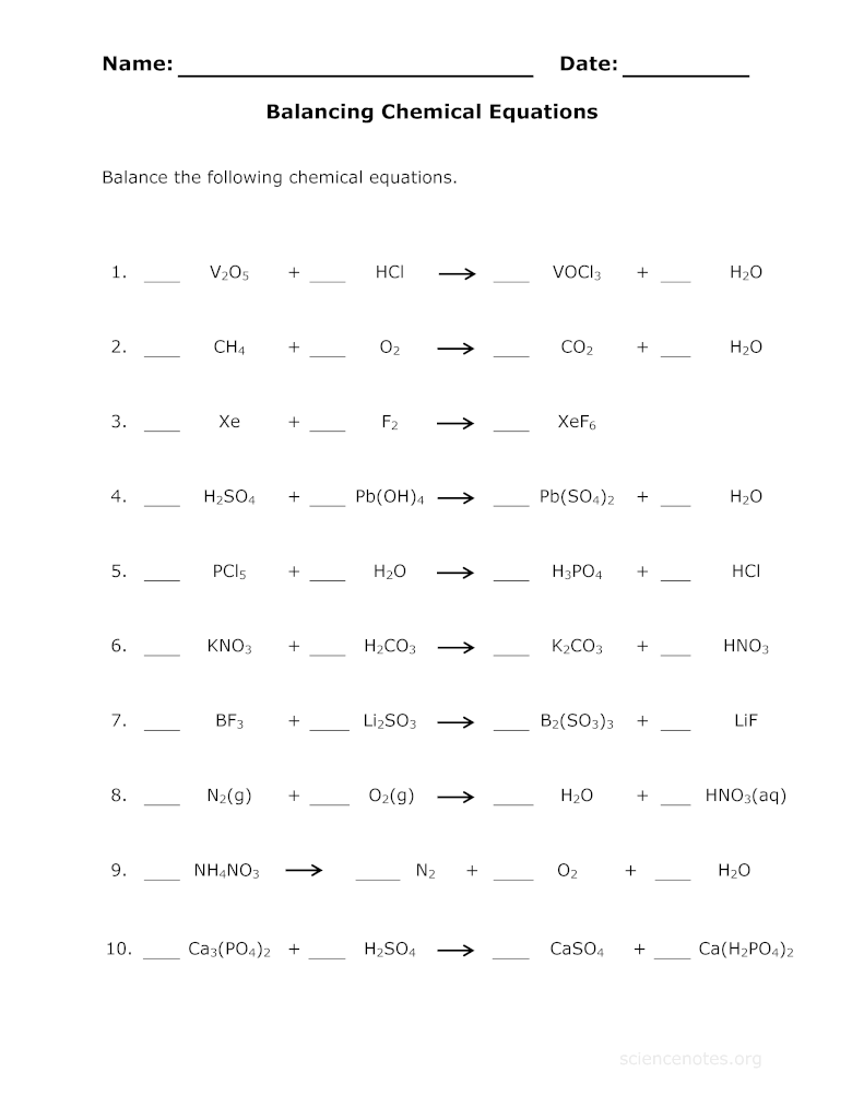 Balancing Chemical Equations Worksheet 1 Worksheet Today