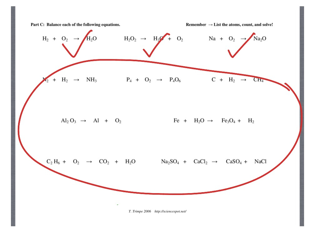 Balancing Equations Challenge Directions Science Chemistry 