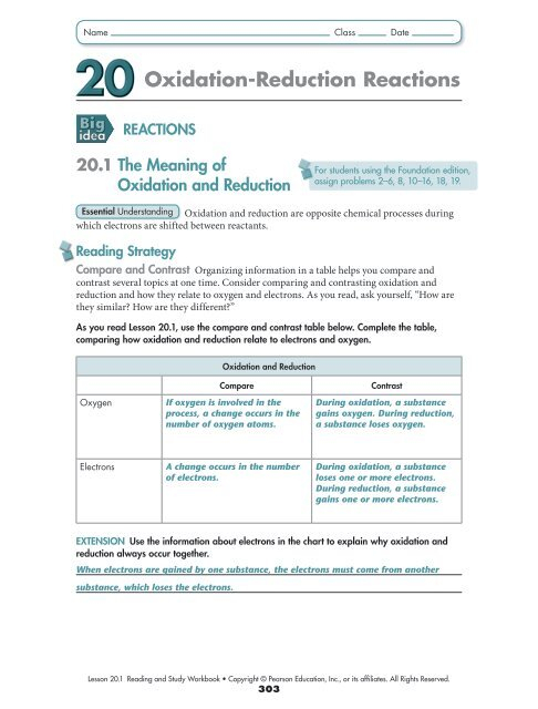 Bestseller Chemical Reactions Workbook Answers Pearson Education