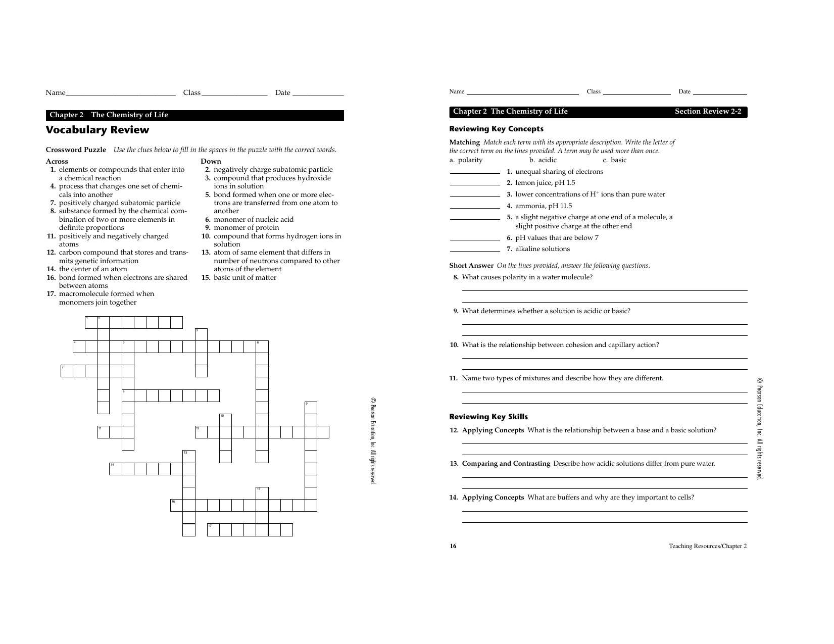 Bestseller Chemical Reactions Workbook Answers Pearson Education