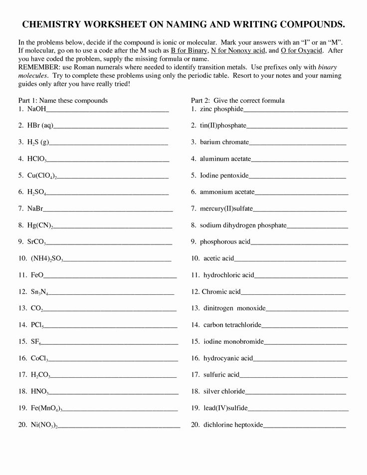 Binary Ionic Compounds Worksheet