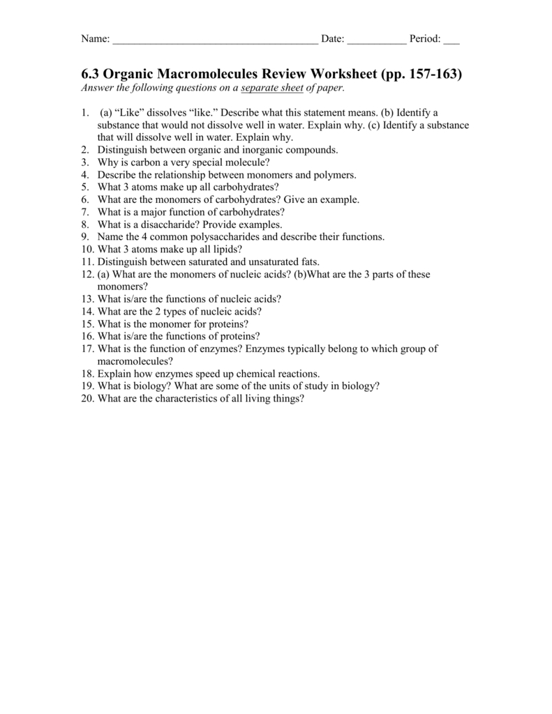 Chapter 2 Chemistry Of Life Review Worksheet Db excel