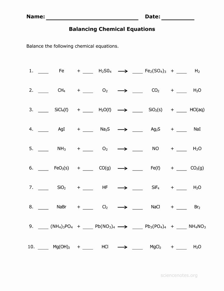 Chemical Equation Worksheet Answers