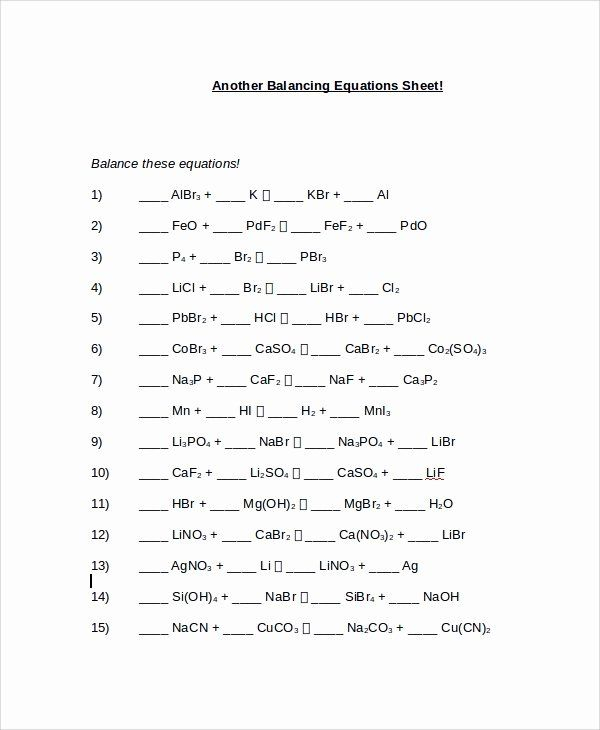 Chemical Equation Worksheet Key