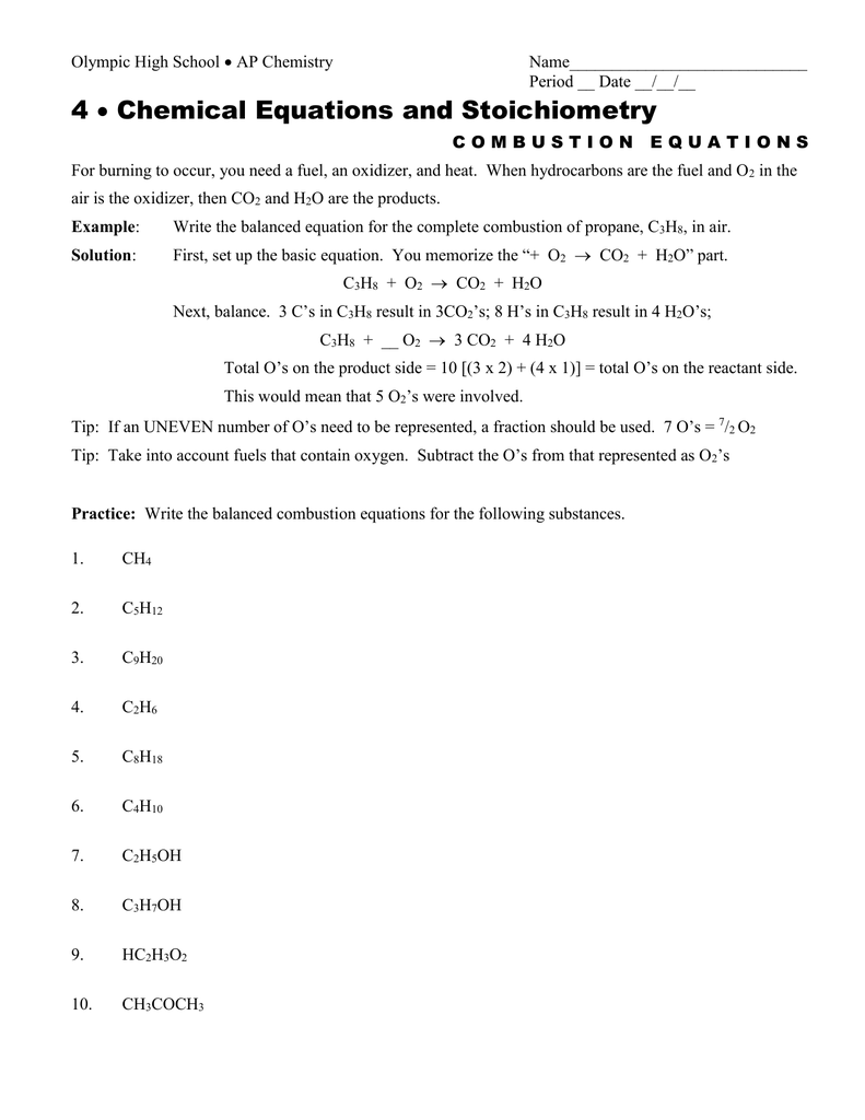 Chemical Equations And Stoichiometry Worksheet Answers Worksheet List