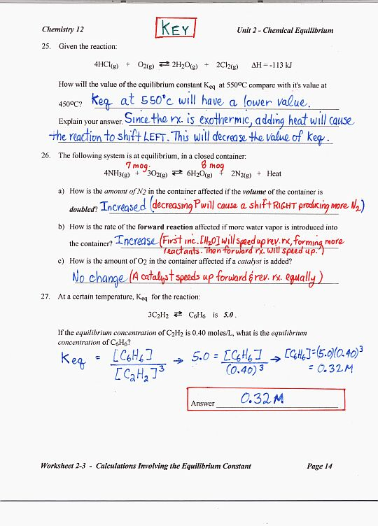 Chemical Equilibrium Worksheet Answers Worksheets Tutsstar Thousands