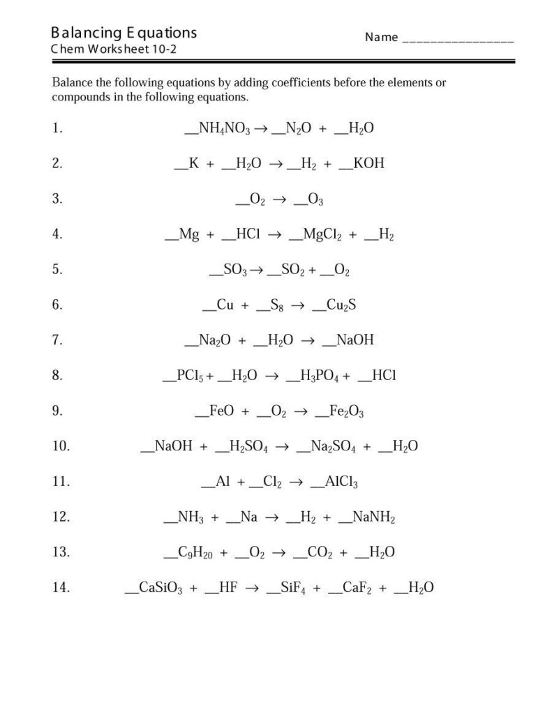 Chemistry Balancing Equations Worksheet Key Spice Of Lyfe Chemical 