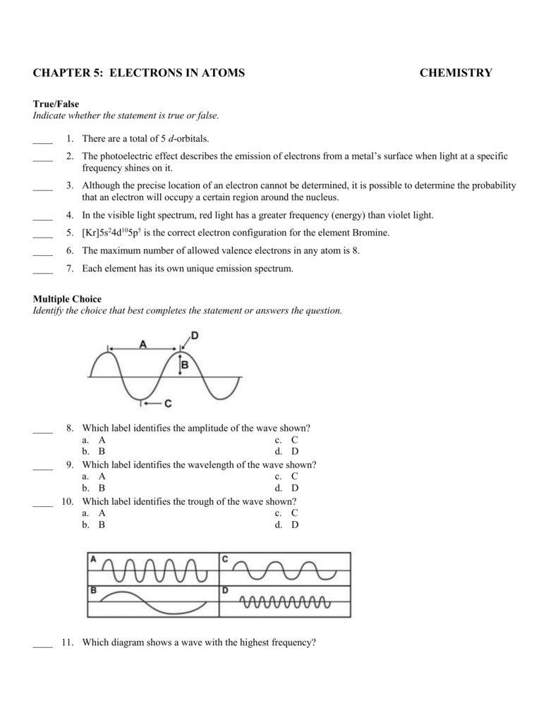 Chemistry Chapter 5 Electrons In Atoms Study Guide Answers Study Poster