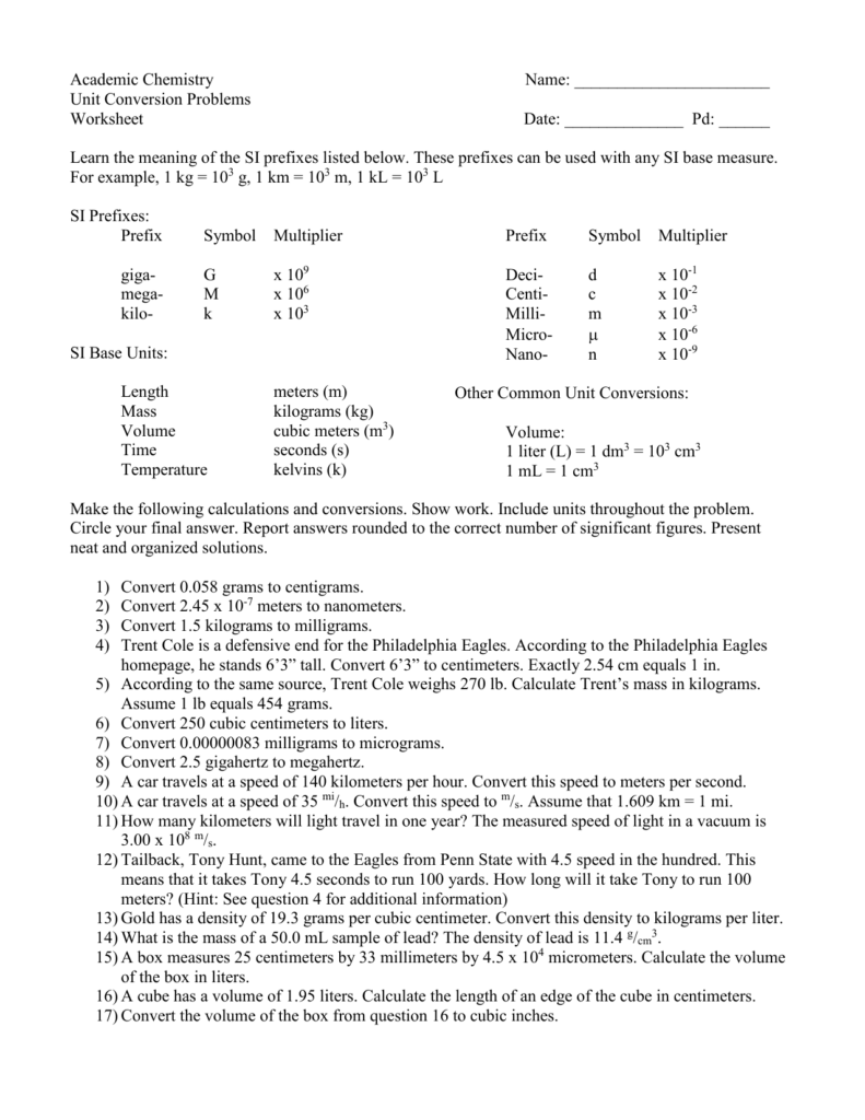 Chemistry Conversion Factors Worksheet Answers