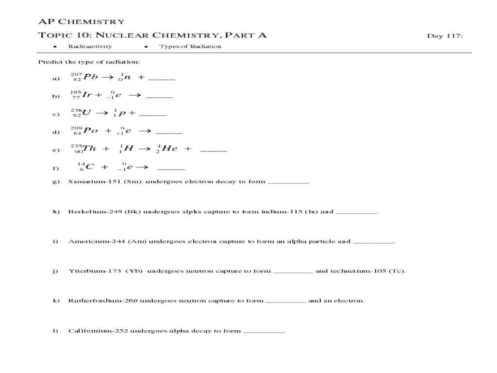Chemistry Review Worksheet Worksheet