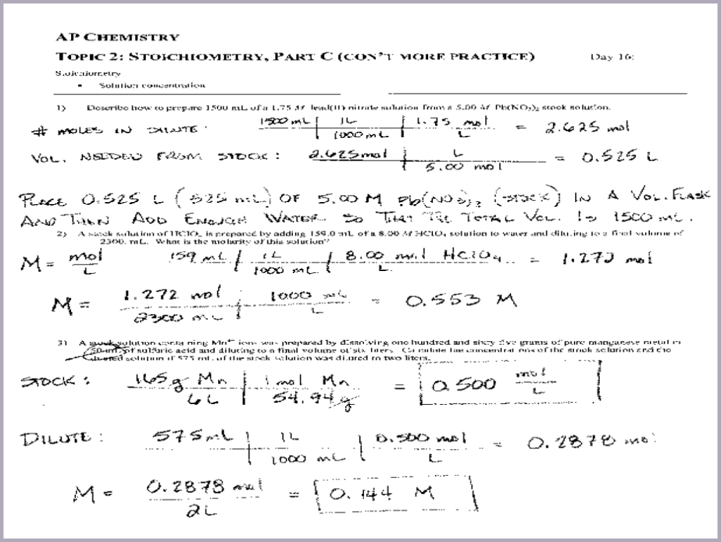 Chemistry Stoichiometry Worksheet Ap Chemistry Topic 2 Worksheets Samples