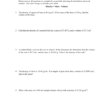 Chemistry Unit 1 Worksheet 3 Mass Volume And Density Answers