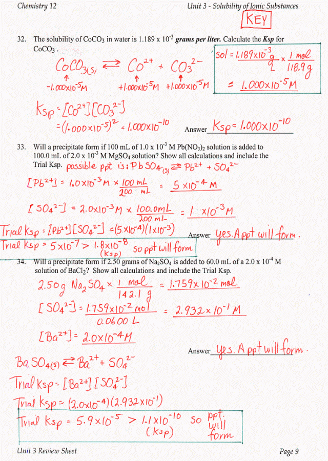 Chemistry Unit 9 Worksheet 1 Answer Key COMAGS Answer Key Guide