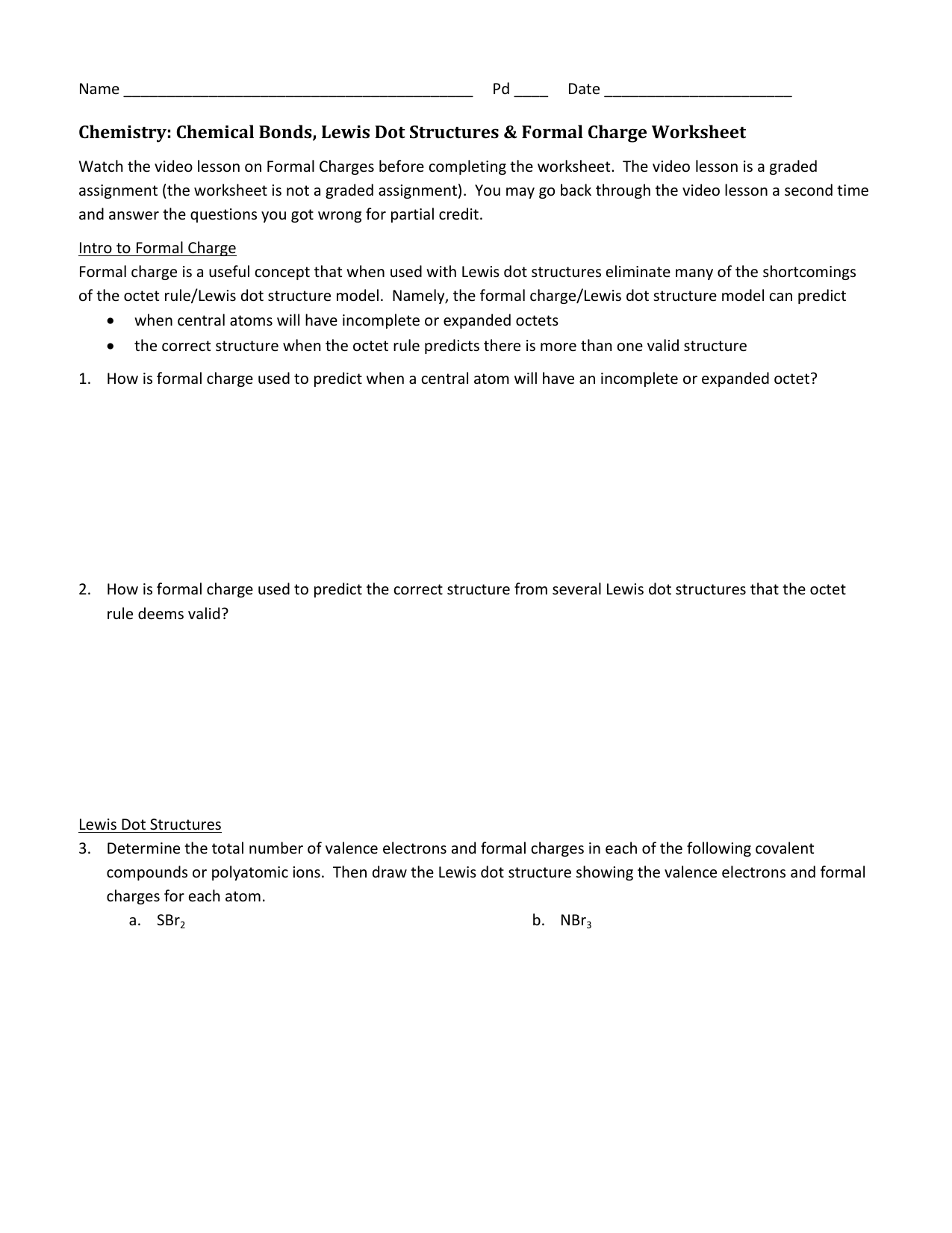 Chemistry Worksheet Lewis Dot Structures Answers Ivuyteq