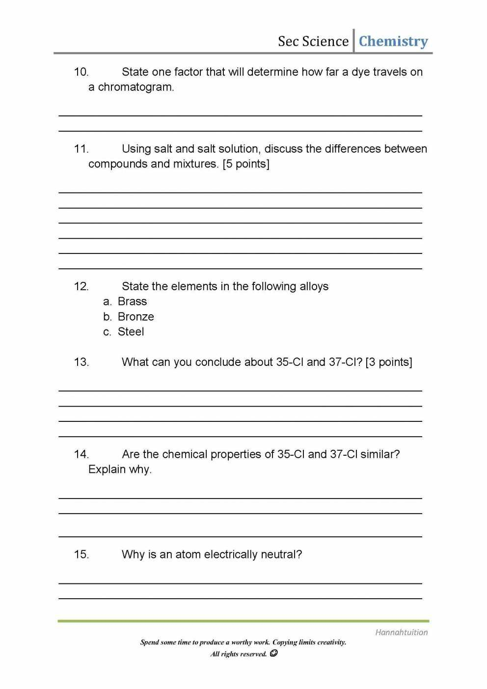 Chemistry Worksheet Matter 1 Answers