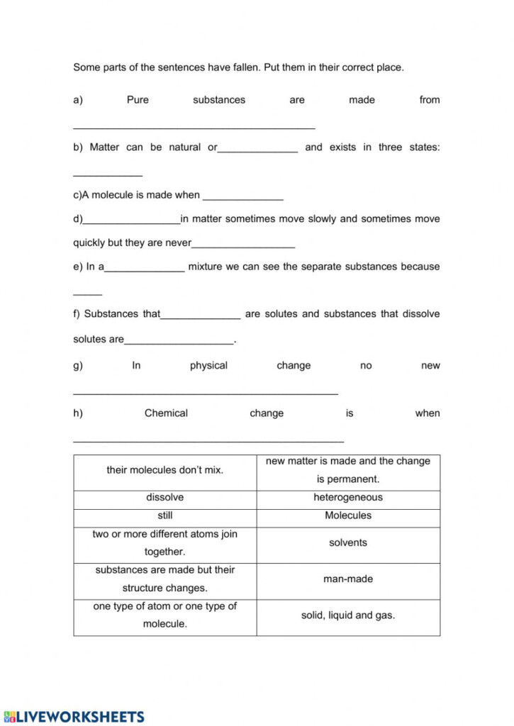 Describing Matter Worksheet 8th Grade