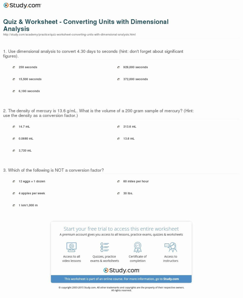 Dimensional Analysis Problems Worksheet Luxury Quiz Worksheet 