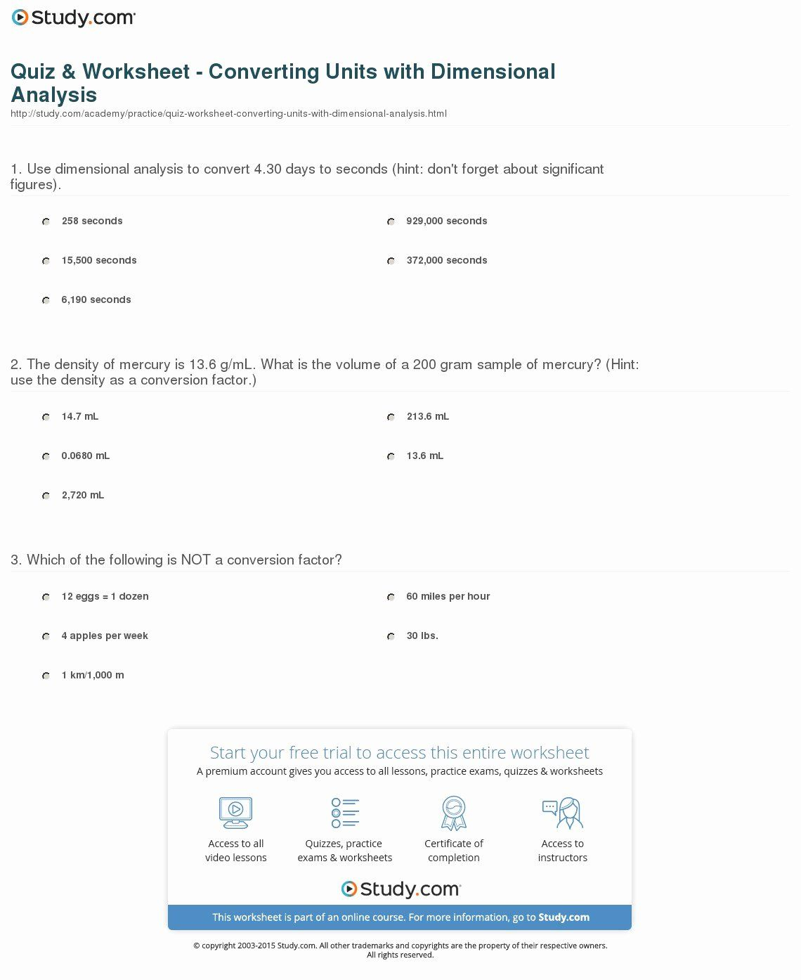 Dimensional Analysis Problems Worksheet Luxury Quiz Worksheet