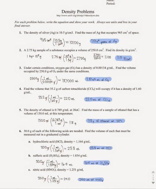 Dimensional Analysis Worksheet Answers Chemistry Tom Schoderbek