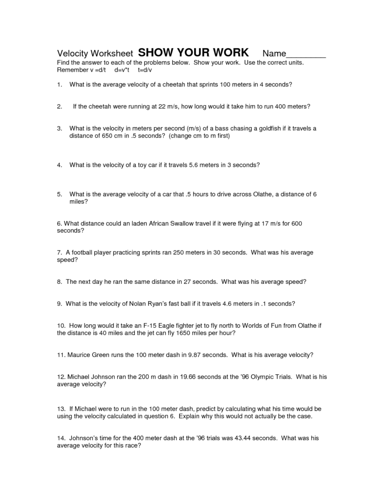 Displacement And Velocity Worksheet Answers Worksheet