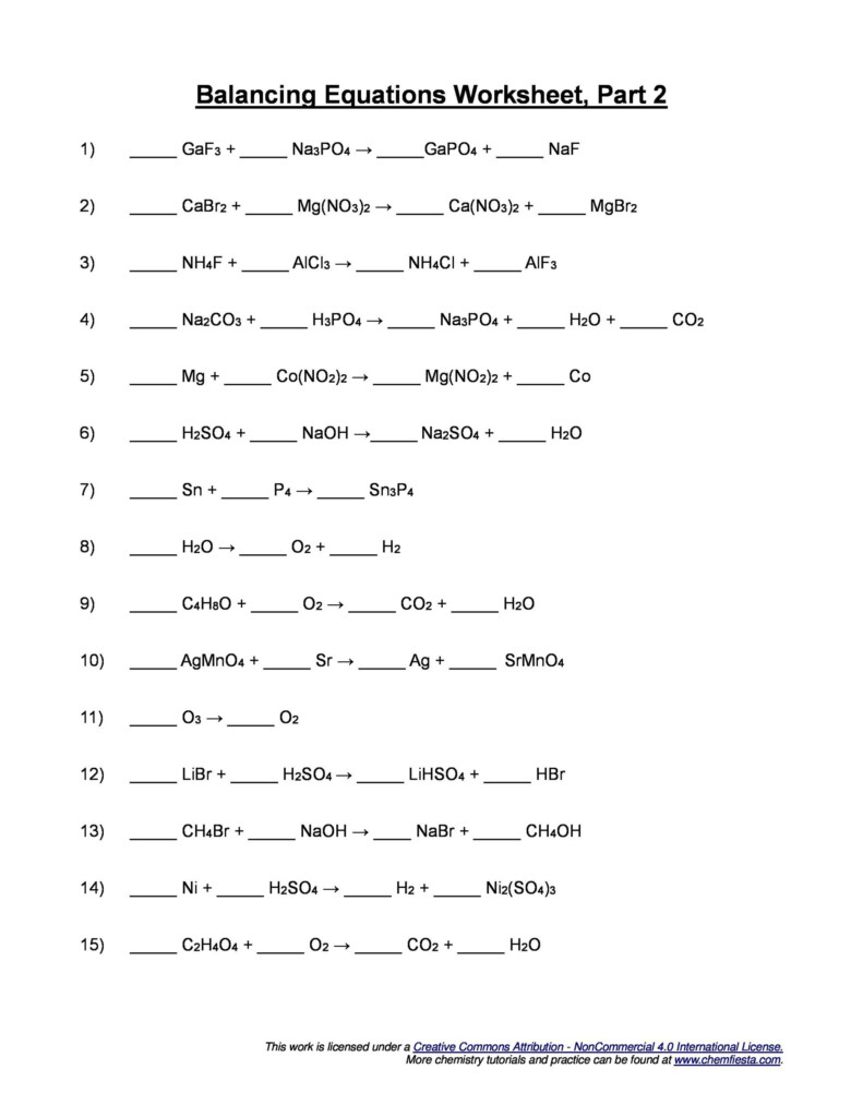 Download Balancing Equations 12 Chemistry Worksheets Balancing 