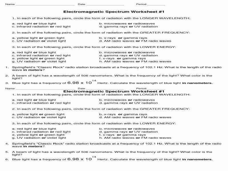  Electromagnetic Spectrum Chemistry Worksheet Free Download Gambr co