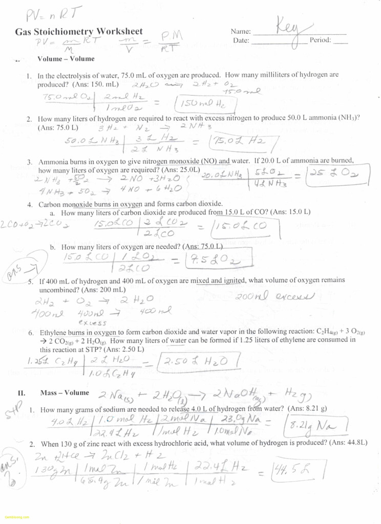 Gas Stoichiometry Worksheet With Solutions Practices Worksheets 