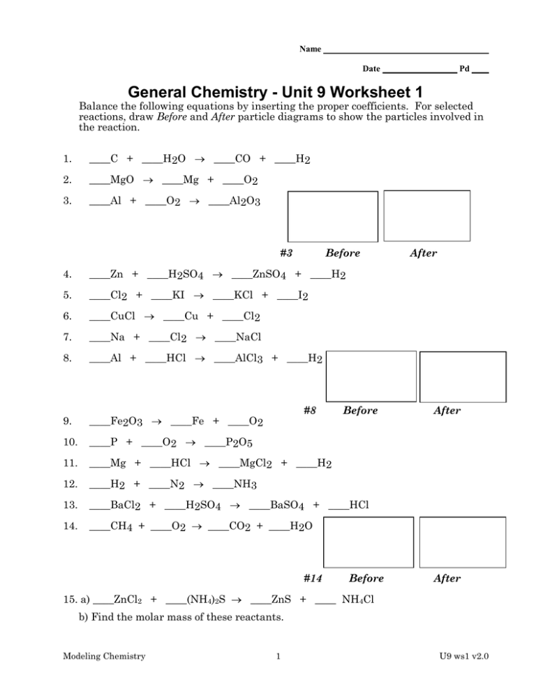 General Chemistry Unit 9 Worksheet 1