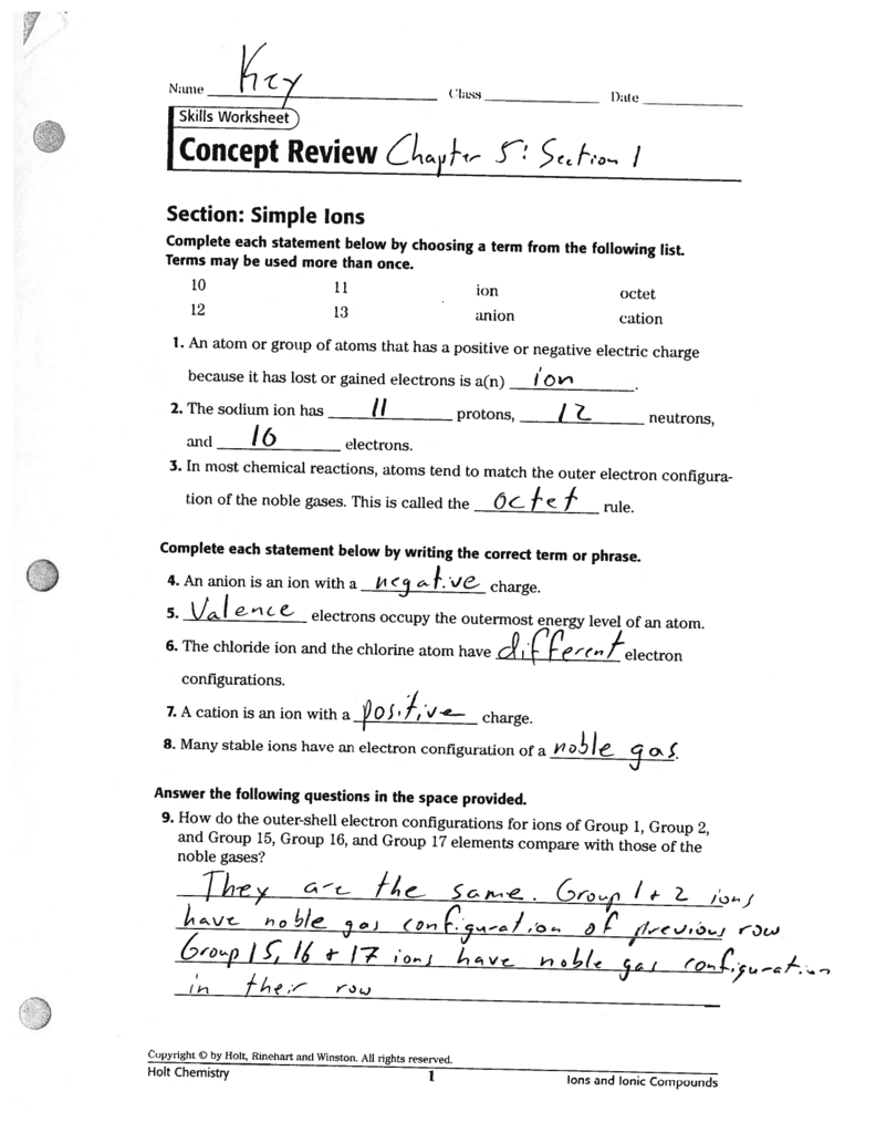 Holt Chemistry Worksheet Answers Worksheet List