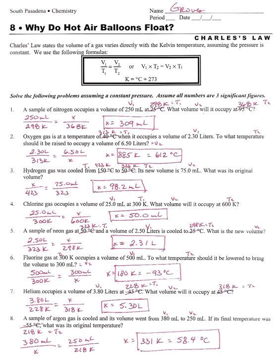 Ideal Gas Law Worksheet Answer Key