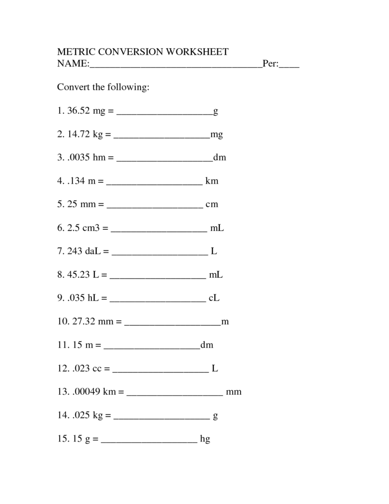 Metric Unit Conversion Worksheet Metric Conversions Measurement 