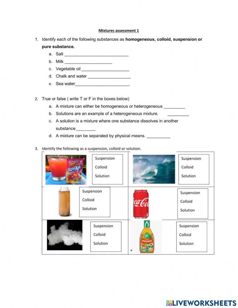 Mixtures Online Activity For Grade 6