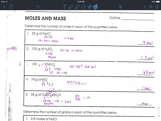 Molar Mass Worksheet Worksheet