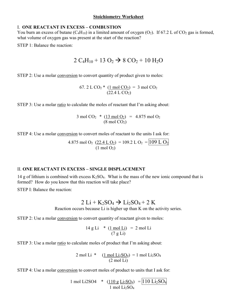 Molar Ratio Worksheet