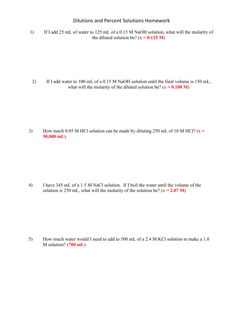 Molarity And Dilution Worksheet
