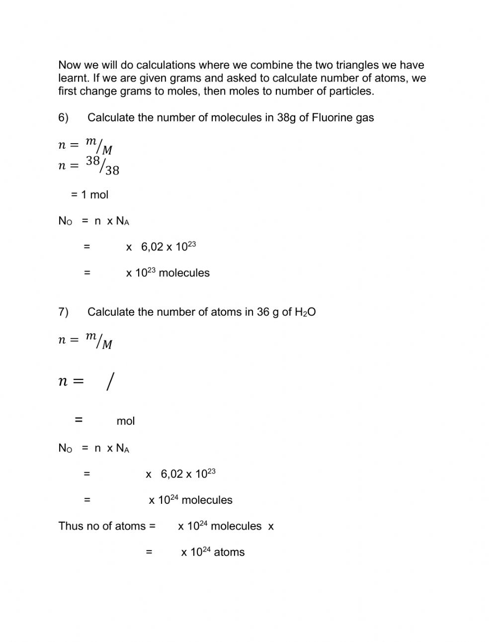 Mole 3 Worksheet