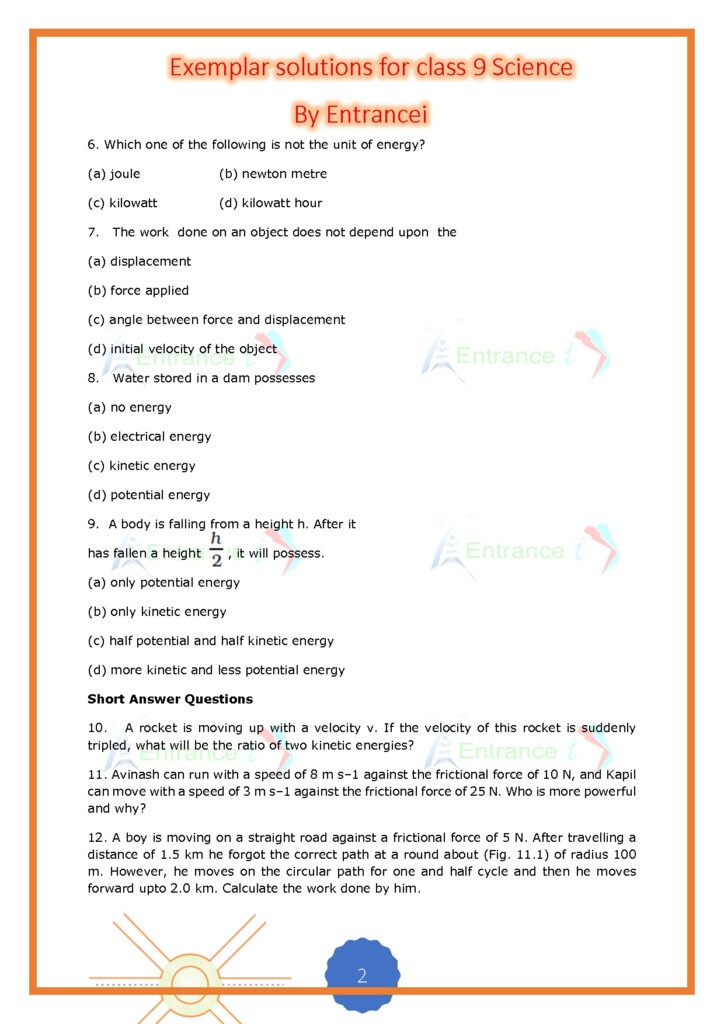 NCERT Exemplar Class 9 Science Chapter 11 Work And Energy Solutions