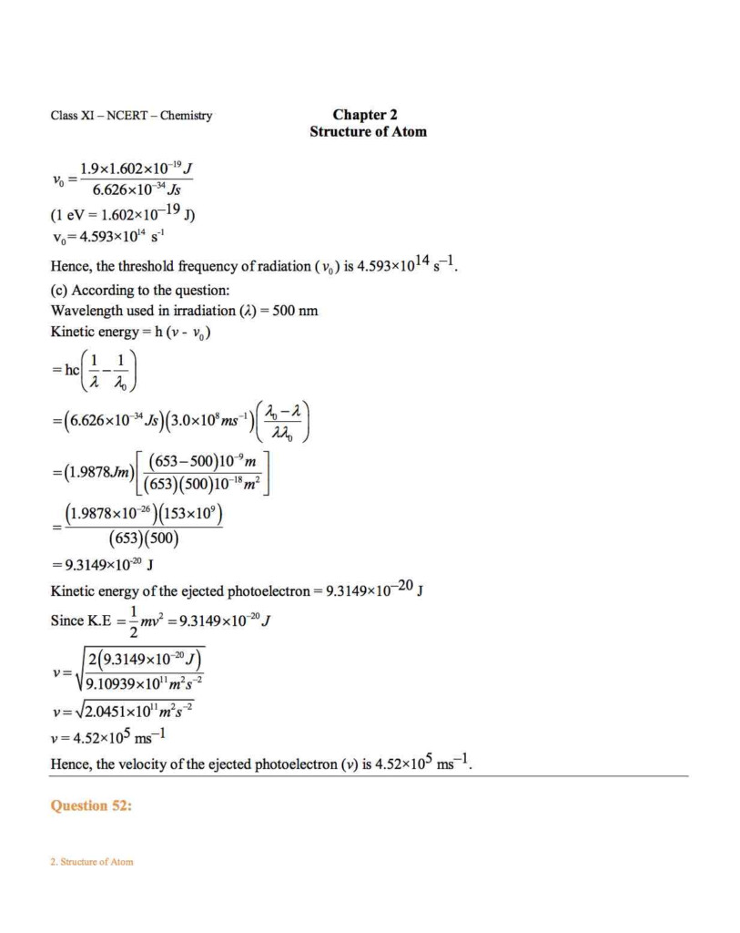 Ncert Solution For 11 Class Chemistry Chapter 2 Structure Of Atom