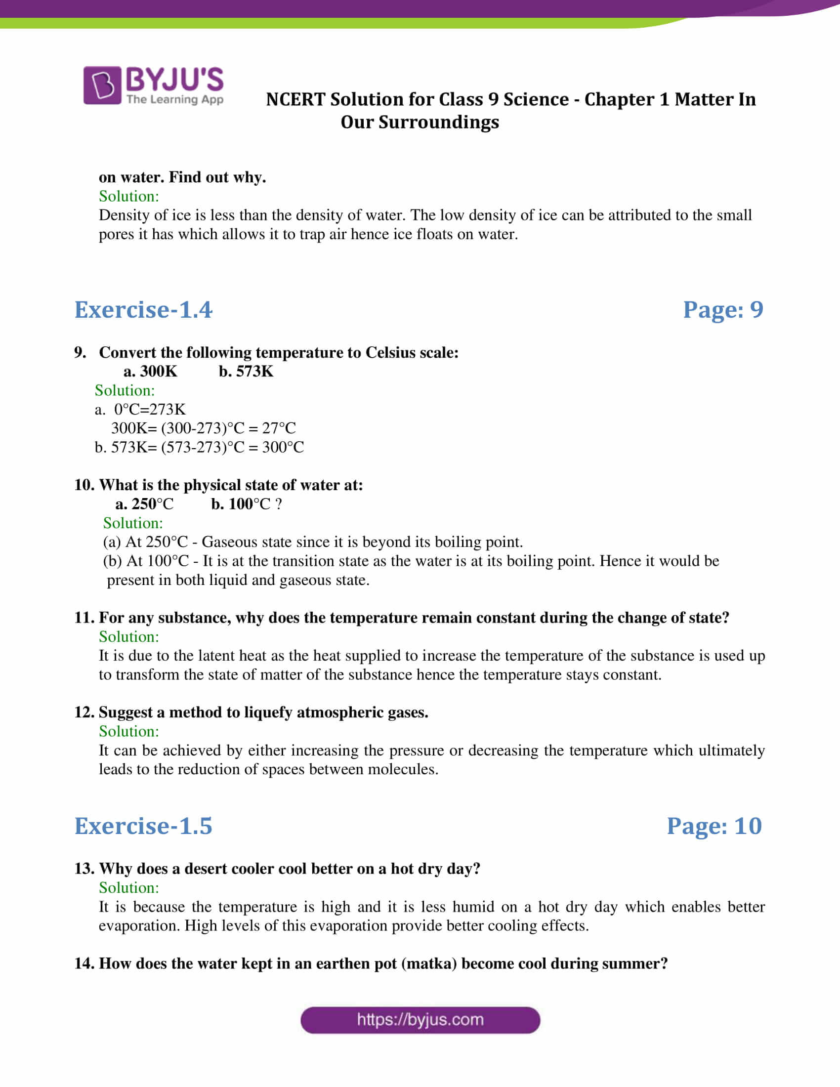 NCERT Solutions Class 9 Science Chapter 1 Matter In Our Surroundings